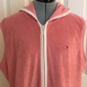 New Tommy Hilfiger Terrycloth Pink Hooded Vest Size XXL